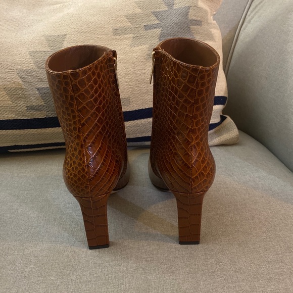 Jimmy Choo minori 85 croc embossed leather logo booties brown boots 35 NWT - Picture 8 of 14
